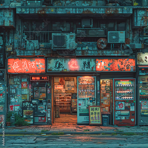 Asian city street in anime style, Generative AI