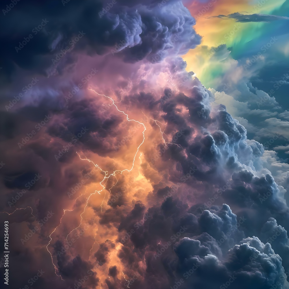 a rainbow in the sky with clouds and a rainbow