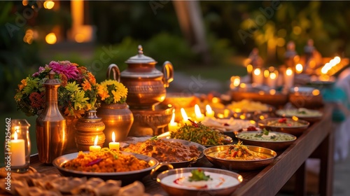 Dinner Setup with Indian Cuisine and Decor
