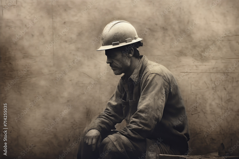 Side view photo of worker wearing safety helmet Side view photo of worker wearing safety helmet