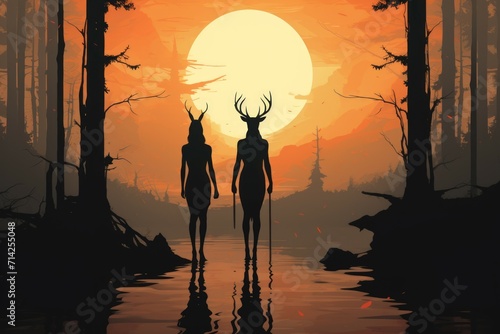 Elusive twilight fauns, guardians of the boundary between day and night - Generative AI