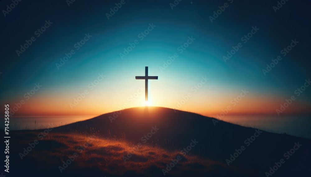 Easter Sunrise with Cross on the Horizon - Symbol of Hope Easter Sunrise with Cross on the Horizon - Symbol of Hope