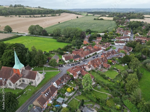 South Harting Village in Sussex UK drone,aerial high angle.