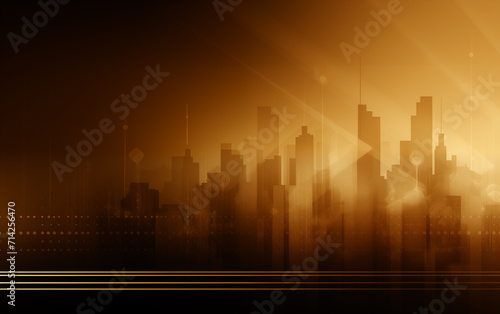 abstract orange city background with lens flare effect.