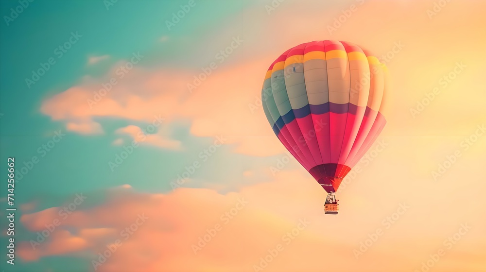 Fototapeta premium a hot air balloon flying through a cloudy sky