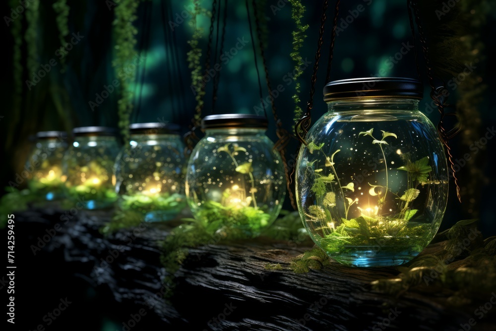 Mystical firefly lanterns, guiding lost souls through the depths of the enchanted forest - Generative AI Mystical firefly lanterns, guiding lost souls through the depths of the enchanted forest - Generative AI