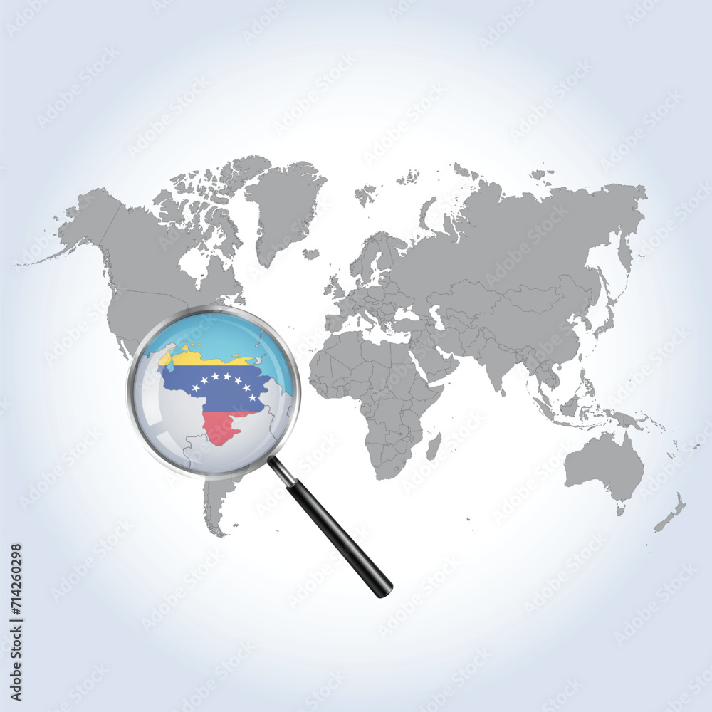 Magnified map Venezuela with the flag of Venezuela enlargement of maps, Vector Art