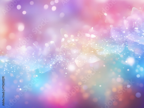 Illustration of colorful glitters and bokeh background.