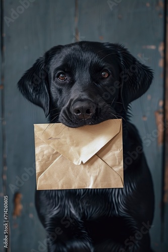 Pawfect Messenger. A Labrador Retriever Delivering a Love Letter in Its Mouth on Valentine's Day, Adding Playful Charm to the Expression of Affection. photo