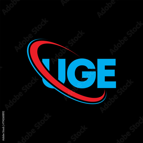 UGE logo. UGE letter. UGE letter logo design. Initials UGE logo linked with circle and uppercase monogram logo. UGE typography for technology, business and real estate brand. photo