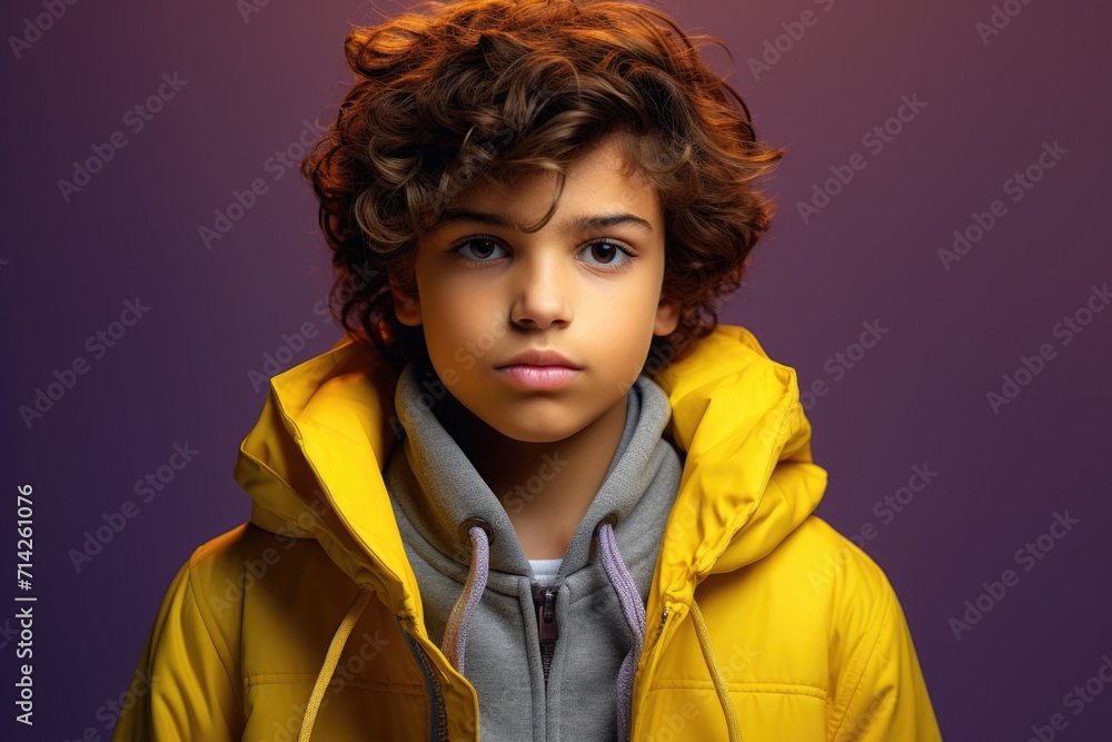 Young pupil boy in yellow garment posing for photo. Young pupil boy in yellow garment posing for photo.