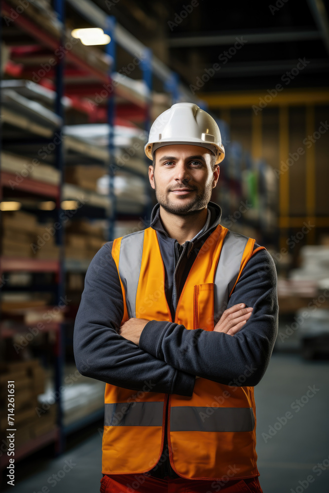 Smiling construction engineer posing with arms crossed Smiling construction engineer posing with arms crossed