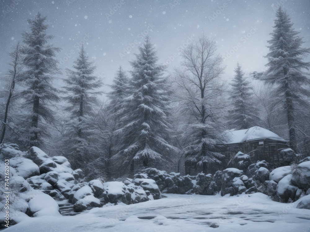 Snow and snowy wooded forest winter background Snow and snowy wooded forest winter background