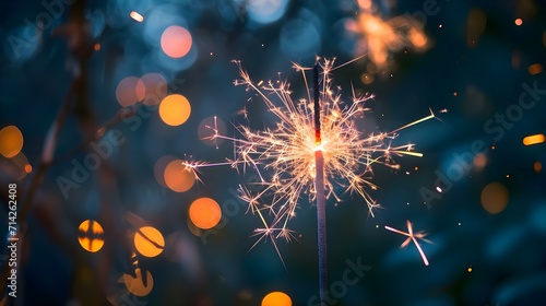 a close up of a sparkler with  lights in the background