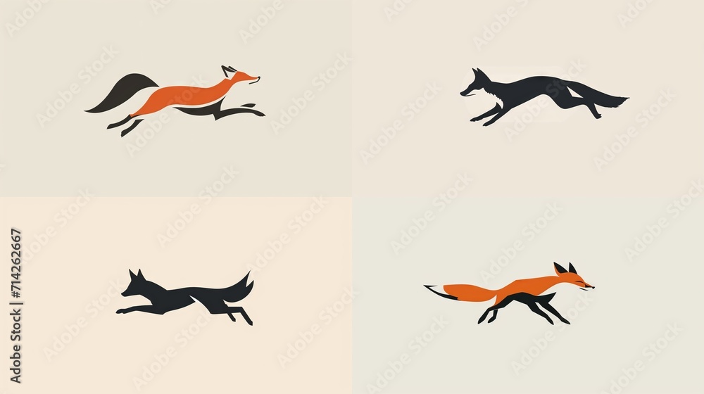 Set of fox logo design template. Creative fox icon vector illustration. isolated on light background