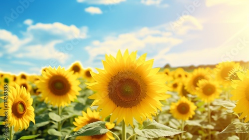 Beautiful blossom yellow sunflowers field view image Ai generated art