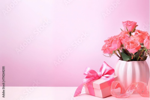 Beautiful bouquet flowers on pink background for Valentine's Day © ditosw