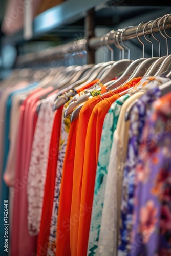 Colorful shirts neatly arranged on a rack in a clothing store. Perfect for showcasing a variety of options for shoppers.