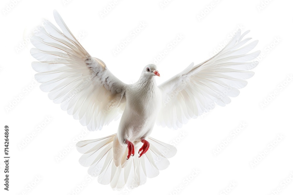 A white dove flying gracefully in the air with its wings spread wide. This image can be used to symbolize peace, freedom, and hope A white dove flying gracefully in the air with its wings spread wide. This image can be used to symbolize peace, freedom, and hope