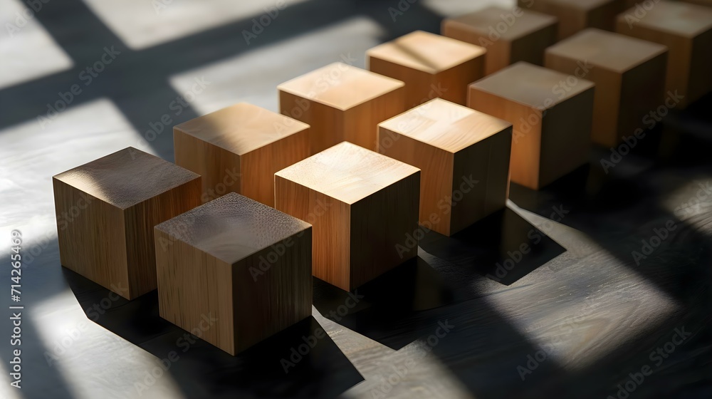 a group of wooden blocks sitting on top of a wooden floor