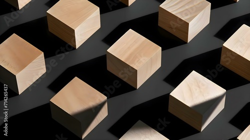 a group of wooden blocks sitting on top of a black surface