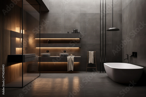 Sooty color minimal design decoration modern bathroom interior