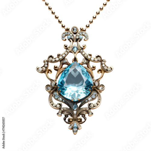 A necklace with a large blue stone in the center on a transparent background png isolated