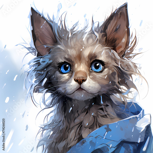 A cute cat face watercolor ...