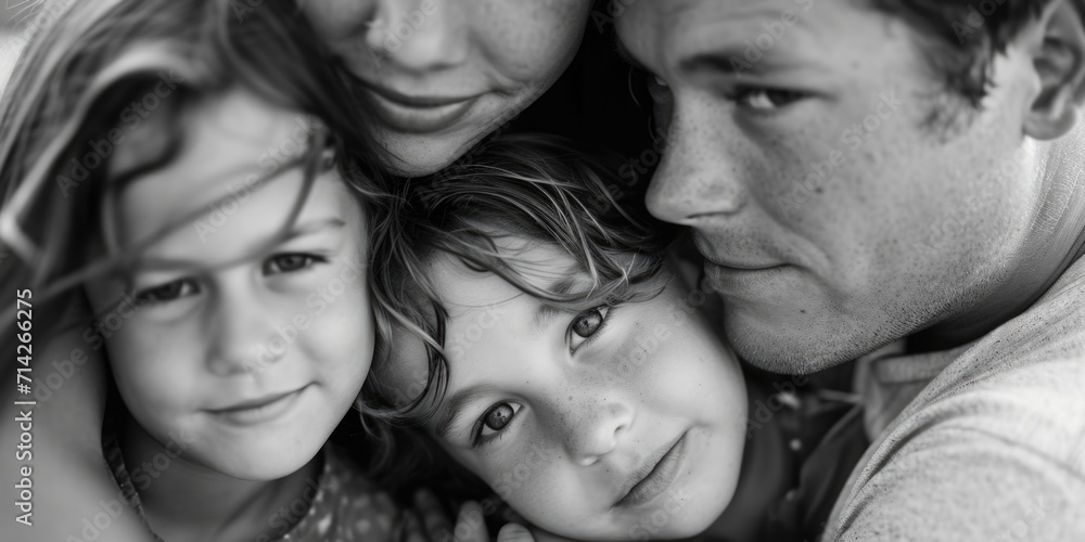 A black and white photo capturing a family together. Suitable for various uses A black and white photo capturing a family together. Suitable for various uses