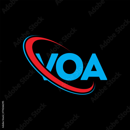VOA logo. VOA letter. VOA letter logo design. Initials VOA logo linked with circle and uppercase monogram logo. VOA typography for technology, business and real estate brand. photo