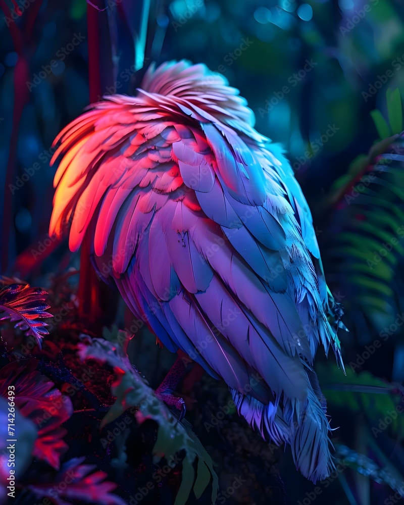 Obraz premium a colorful bird sitting on top of a lush green forest