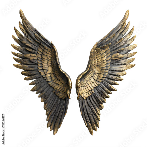 A pair of golden wings template on a transparent background png isolated