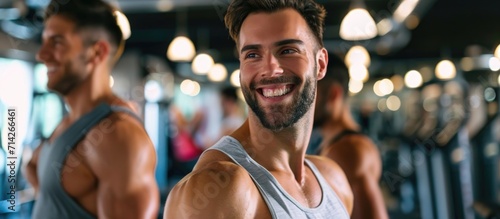Celebrate progress and success with a personal trainer at the gym, while enjoying exercise and the company of male friends.