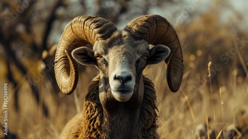 A ram standing in a field of tall grass. Suitable for nature and animal-related projects © Fotograf