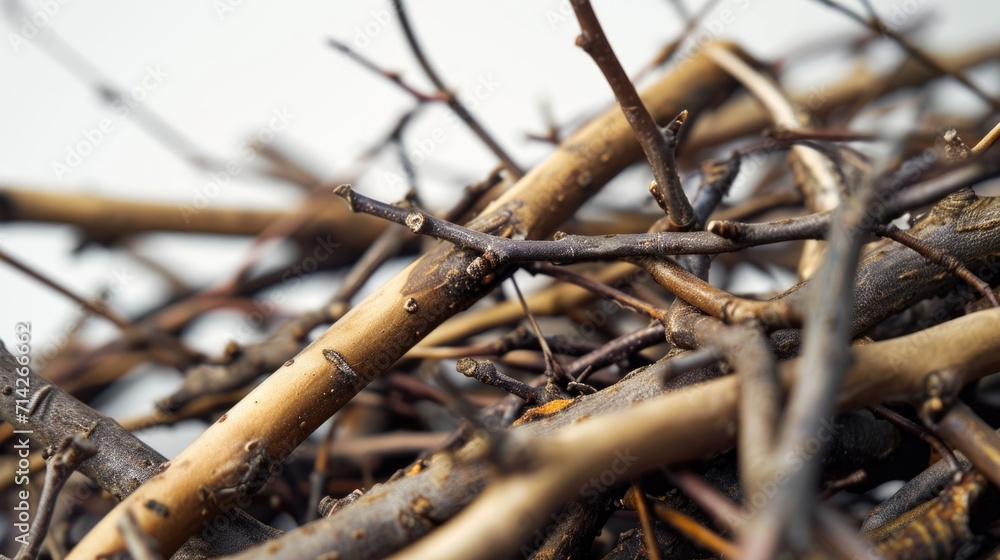 A pile of twigs and twigs on a clean white background. Versatile image for various uses