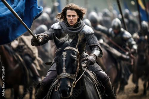 Jeanne d’Arc (Joan of Arc) Johanna von Orléans leading the French army to a victory at Orléans in 1429 (generative AI) © Nevio