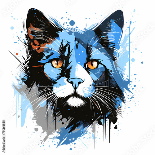 A cute cat face watercolor ...