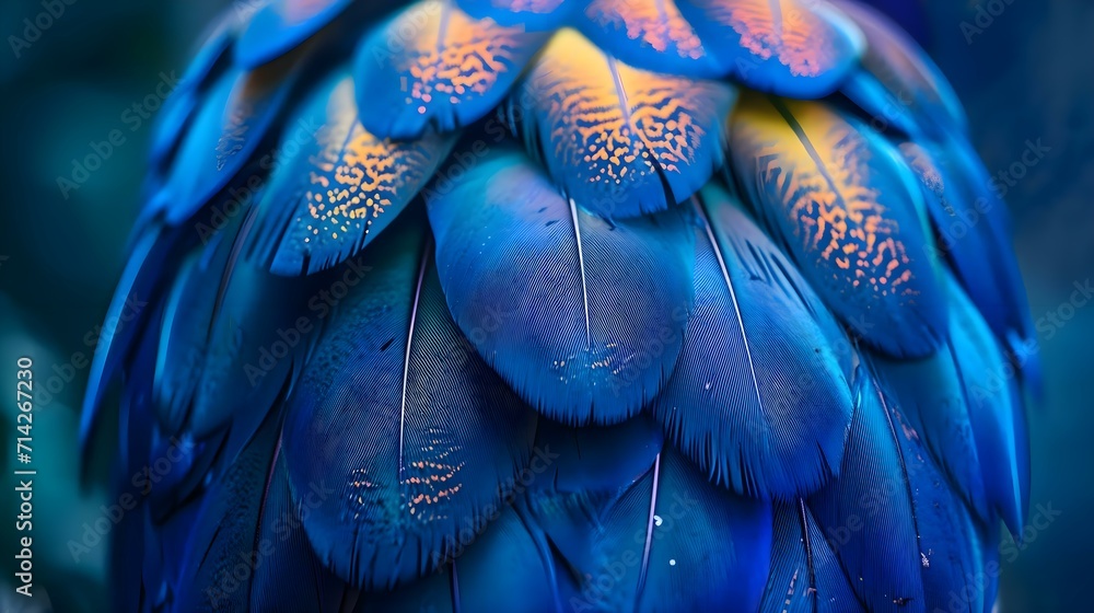Obraz premium a close up of a blue and orange bird's feathers