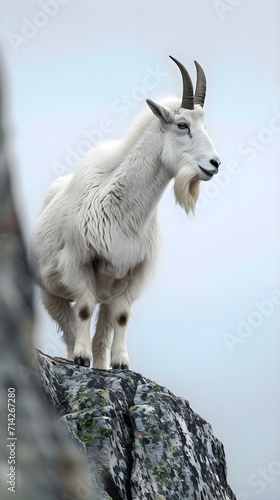a mountain goat standing on top of a rock