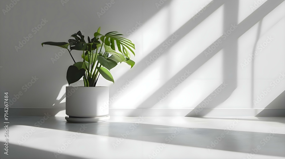 a plant in a white pot on a white floor a plant in a white pot on a white floor