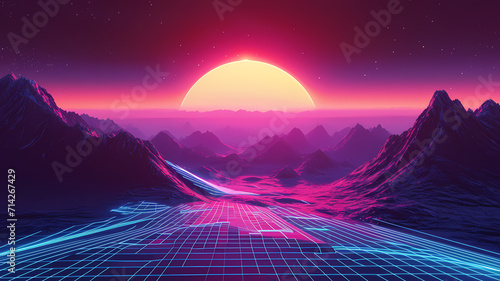 Abstract digital art background with futuristic synthwave color palette