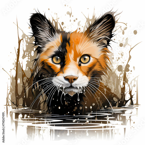 A cute cat face watercolor ...