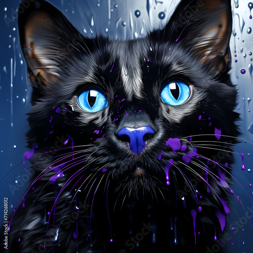 A cute cat face watercolor ...
