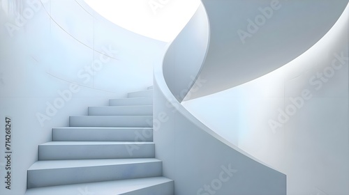a white spiral staircase with a skylight in the background photo