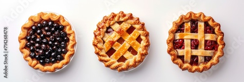 Three pies with different designs on them. Generative AI.