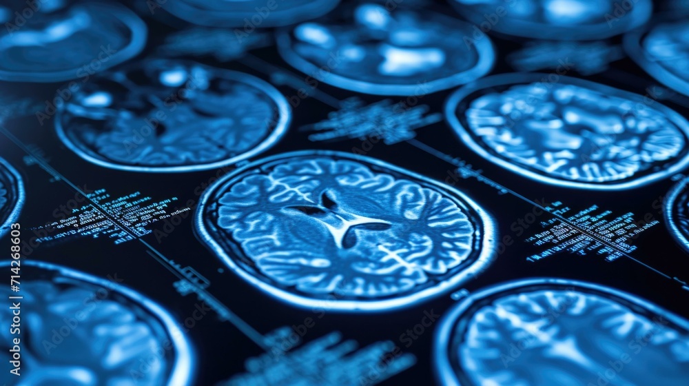 Mri brain scan image with blue light. Generative AI. Mri brain scan image with blue light. Generative AI.