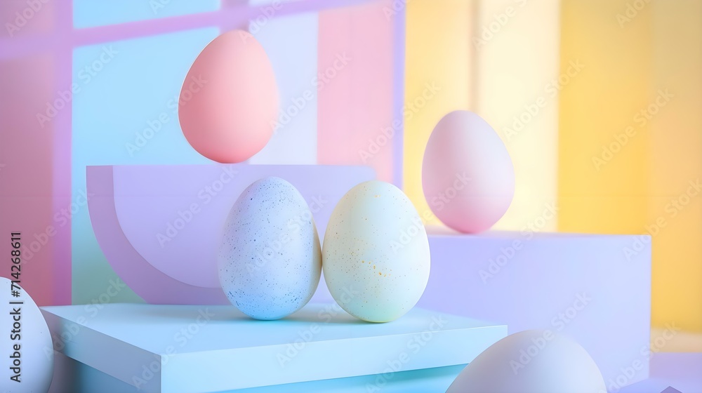 Fototapeta premium a group of three eggs sitting on top of a table