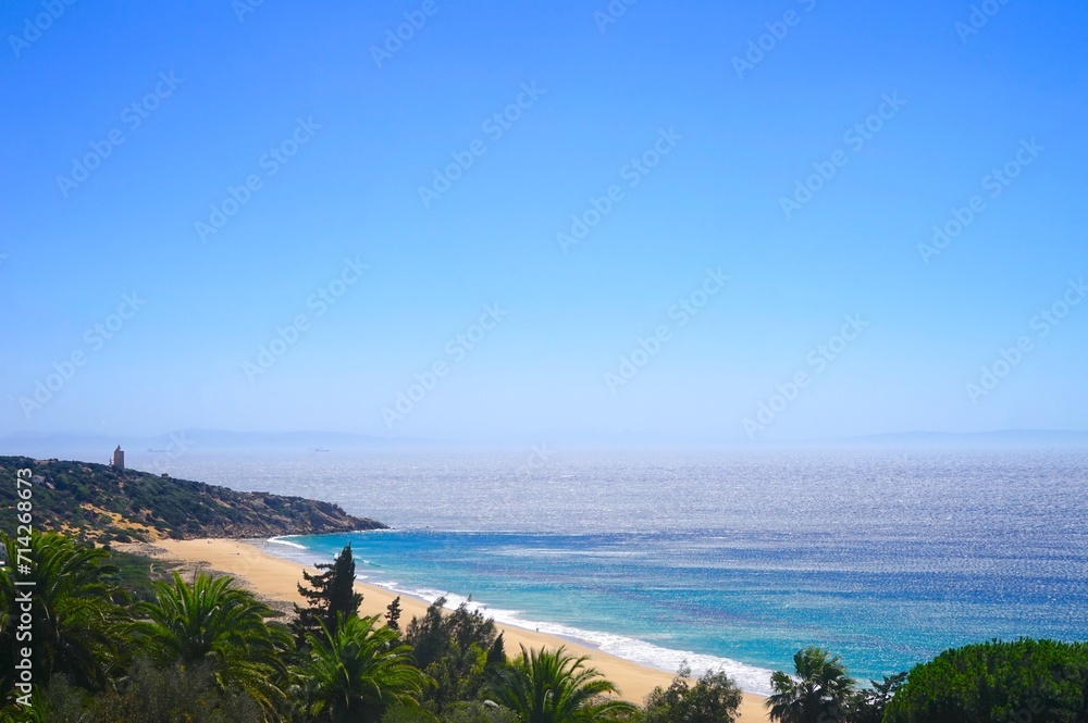 view towards the Playa Los Alemanes and the Faro de Camarinal, Atlanterra, Faro de Camarinal, Costa de la Luz, Atlanterra, Andalusia, Spain view towards the Playa Los Alemanes and the Faro de Camarinal, Atlanterra, Faro de Camarinal, Costa de la Luz, Atlanterra, Andalusia, Spain