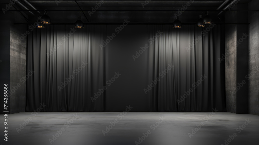 Spotlights on product podium in black dark empty room Spotlights on product podium in black dark empty room