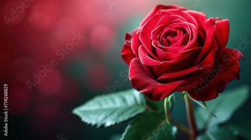 An elegant background with a single red rose  offering generous space for romantic and inspirational text or content. 